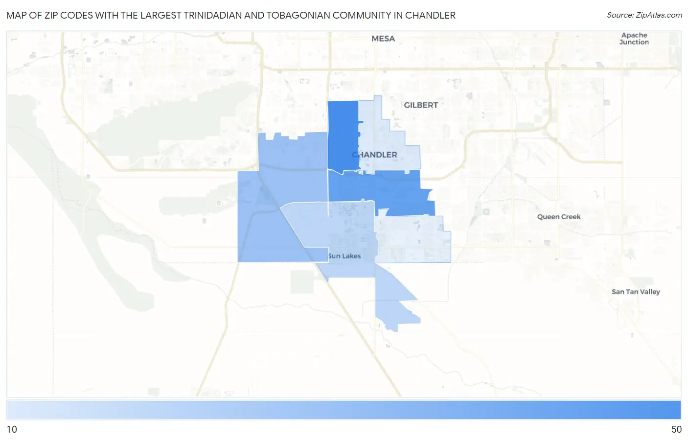 Zip Codes with the Largest Trinidadian and Tobagonian Community in Chandler Map