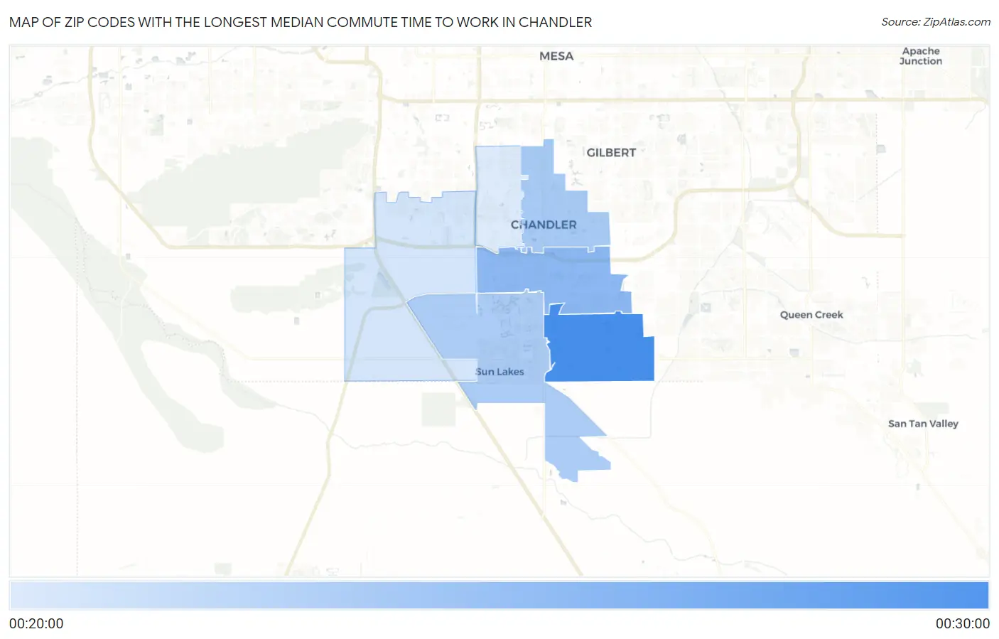Zip Codes with the Longest Median Commute Time to Work in Chandler Map