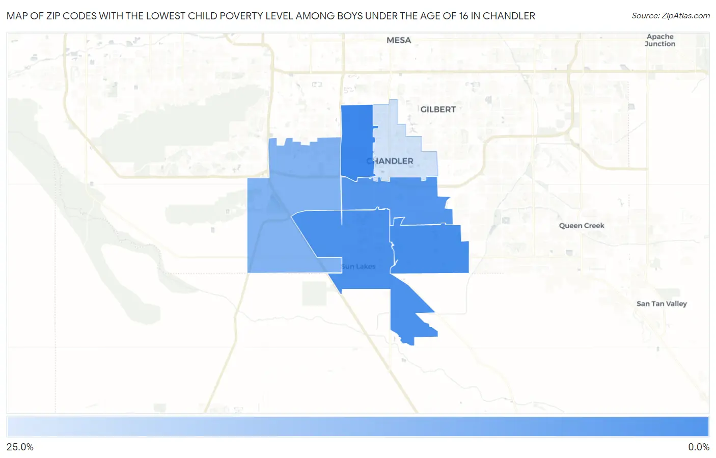 Zip Codes with the Lowest Child Poverty Level Among Boys Under the Age of 16 in Chandler Map
