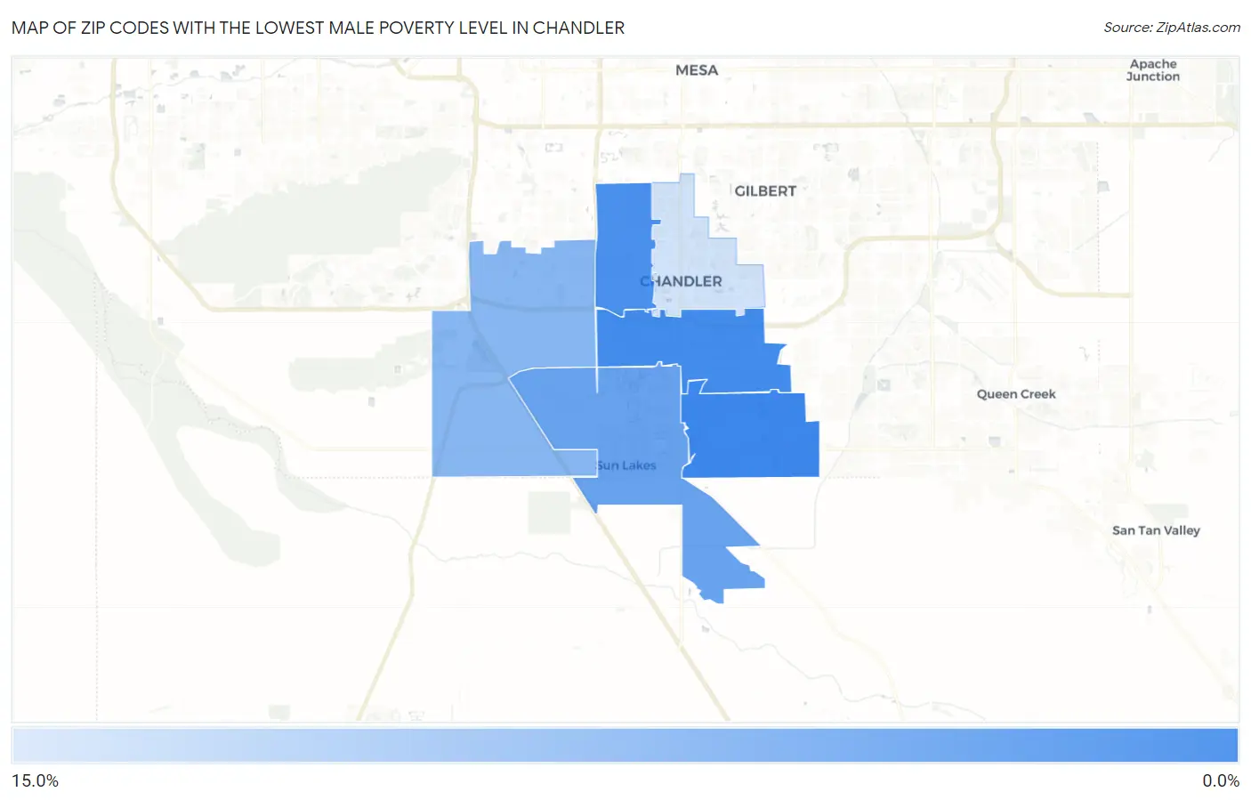 Zip Codes with the Lowest Male Poverty Level in Chandler Map