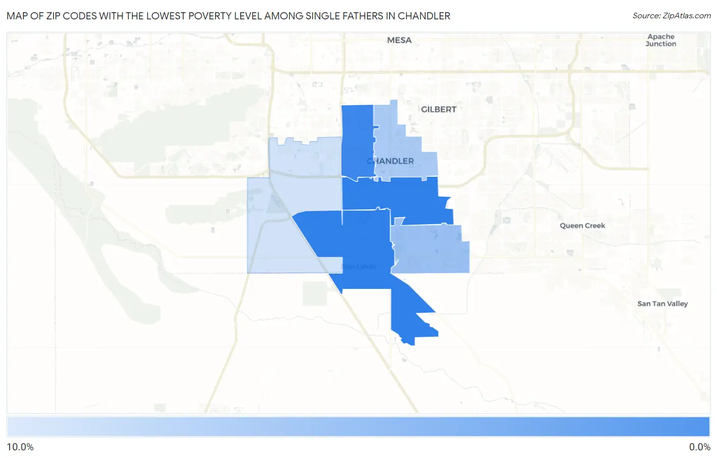 Zip Codes with the Lowest Poverty Level Among Single Fathers in Chandler Map