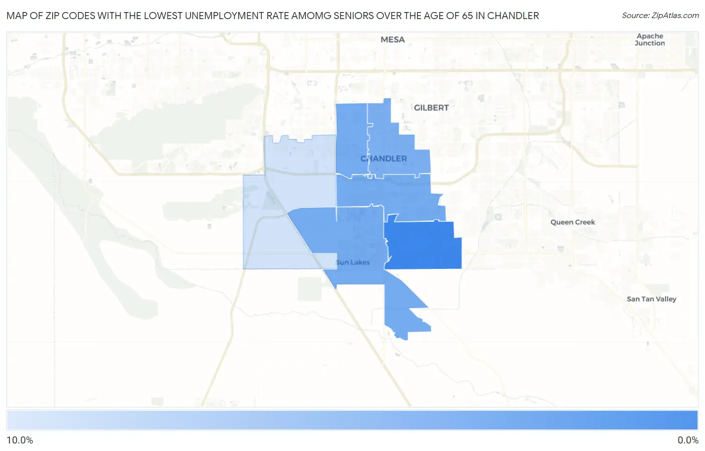 Zip Codes with the Lowest Unemployment Rate Amomg Seniors Over the Age of 65 in Chandler Map