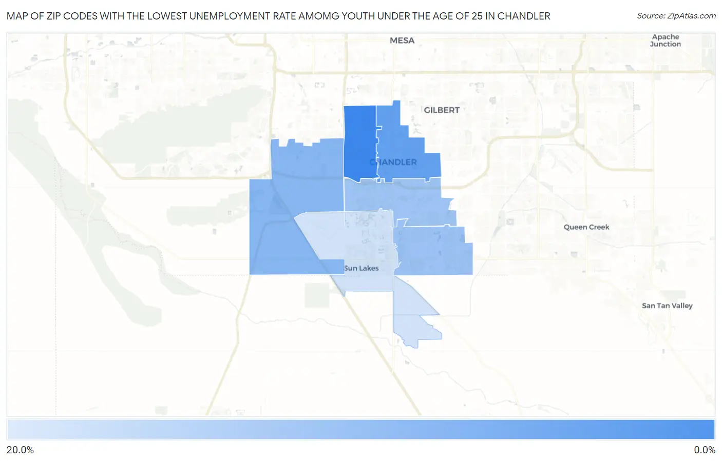 Zip Codes with the Lowest Unemployment Rate Amomg Youth Under the Age of 25 in Chandler Map
