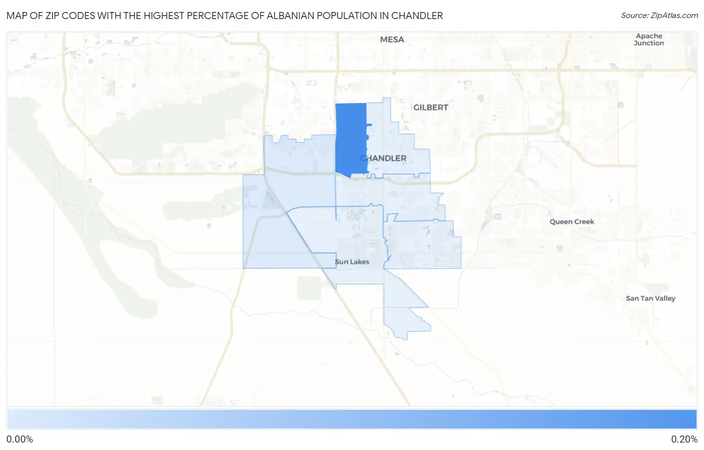 Zip Codes with the Highest Percentage of Albanian Population in Chandler Map
