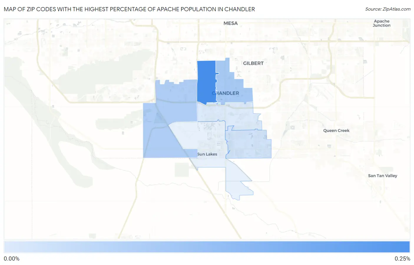 Zip Codes with the Highest Percentage of Apache Population in Chandler Map