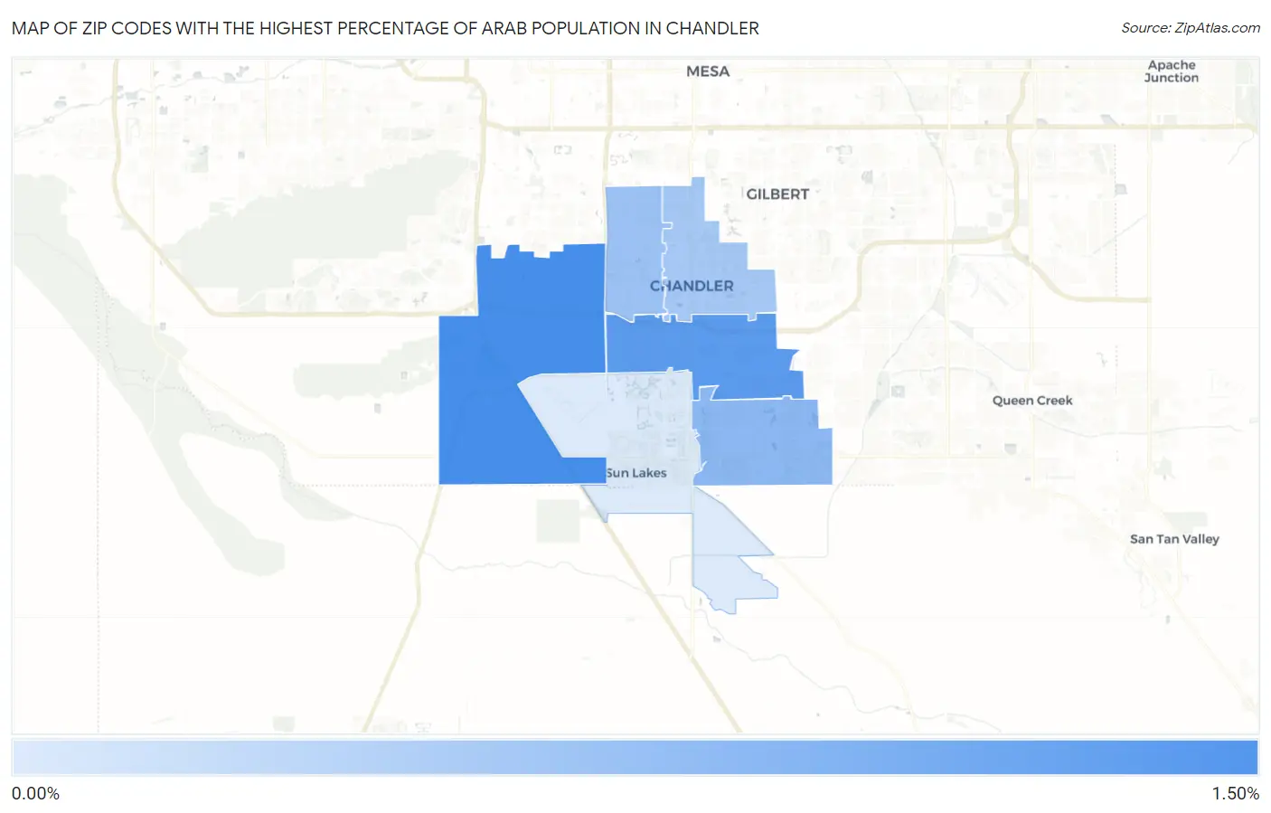 Zip Codes with the Highest Percentage of Arab Population in Chandler Map