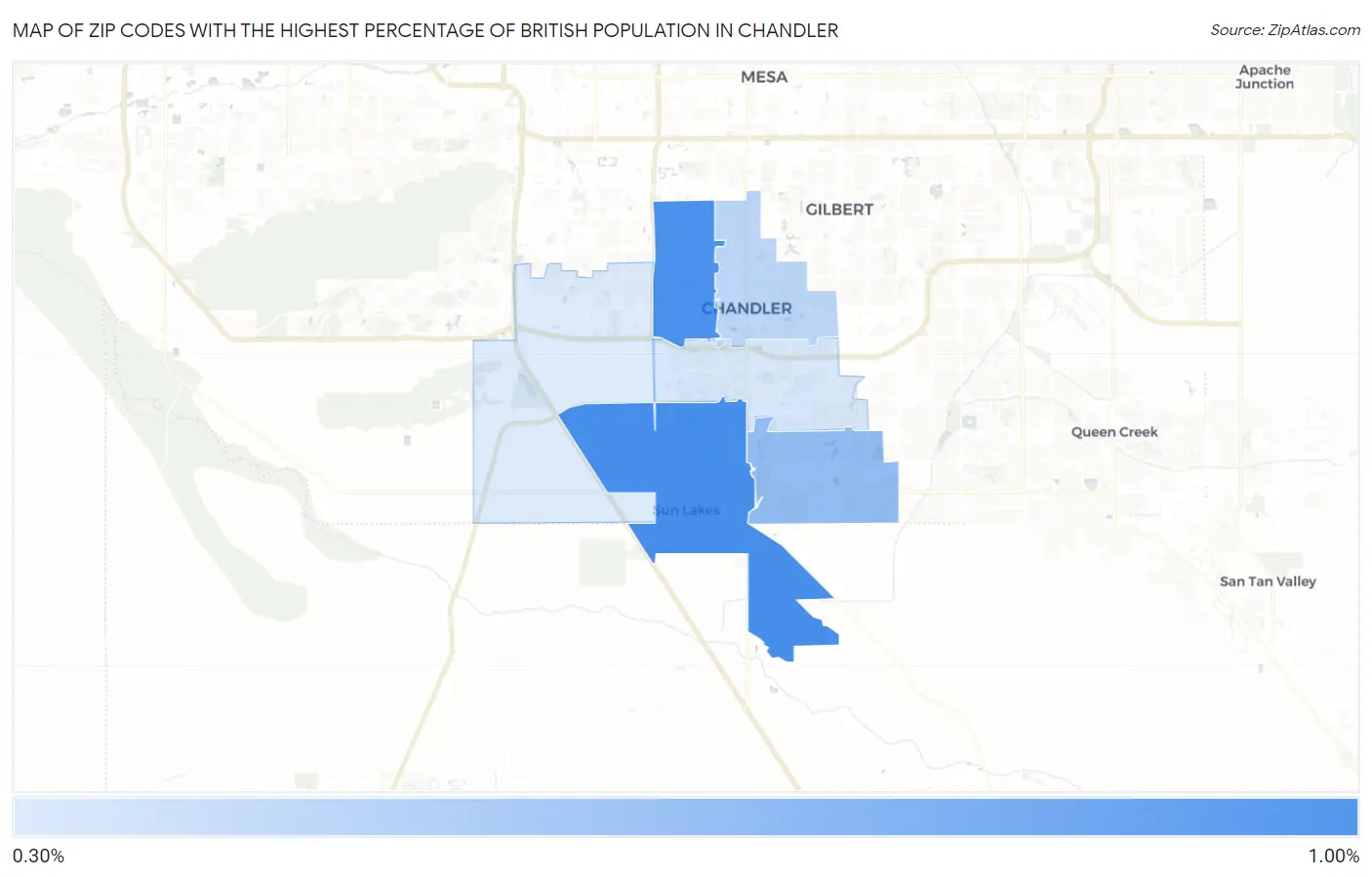 Zip Codes with the Highest Percentage of British Population in Chandler Map