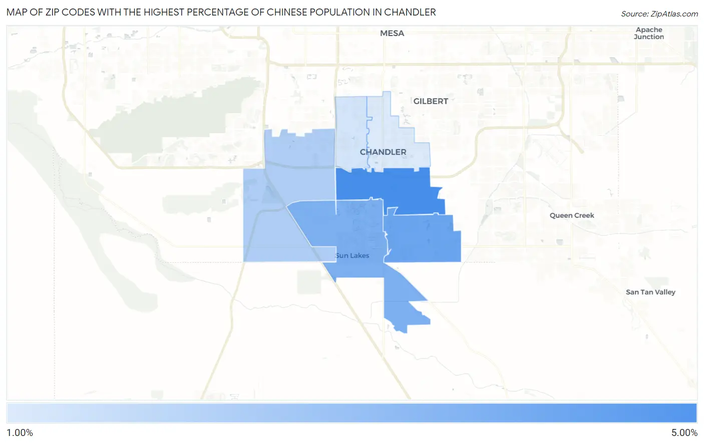 Zip Codes with the Highest Percentage of Chinese Population in Chandler Map