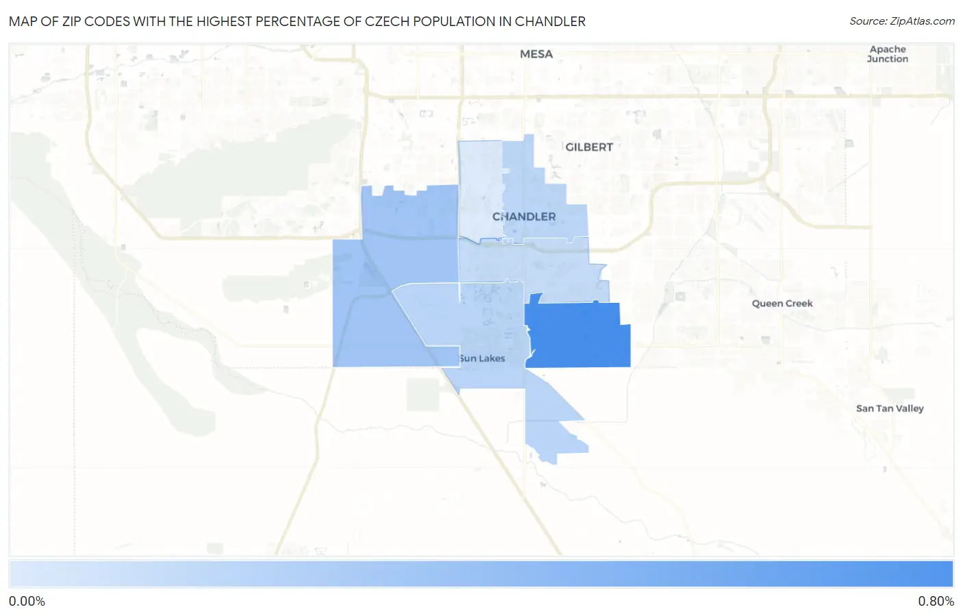 Zip Codes with the Highest Percentage of Czech Population in Chandler Map