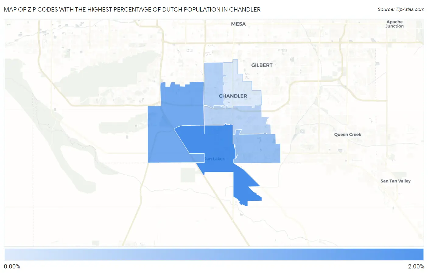 Zip Codes with the Highest Percentage of Dutch Population in Chandler Map