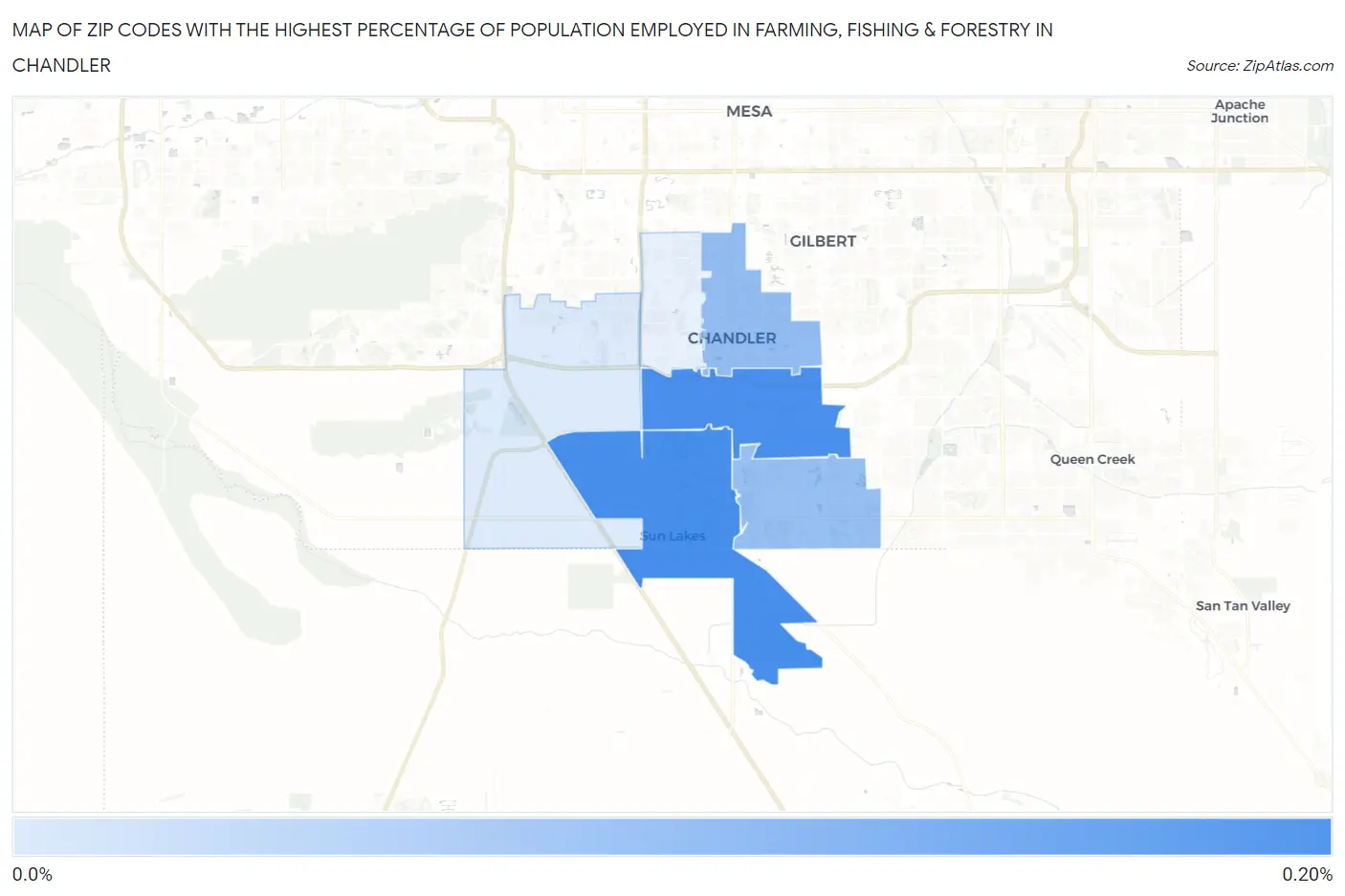 Zip Codes with the Highest Percentage of Population Employed in Farming, Fishing & Forestry in Chandler Map