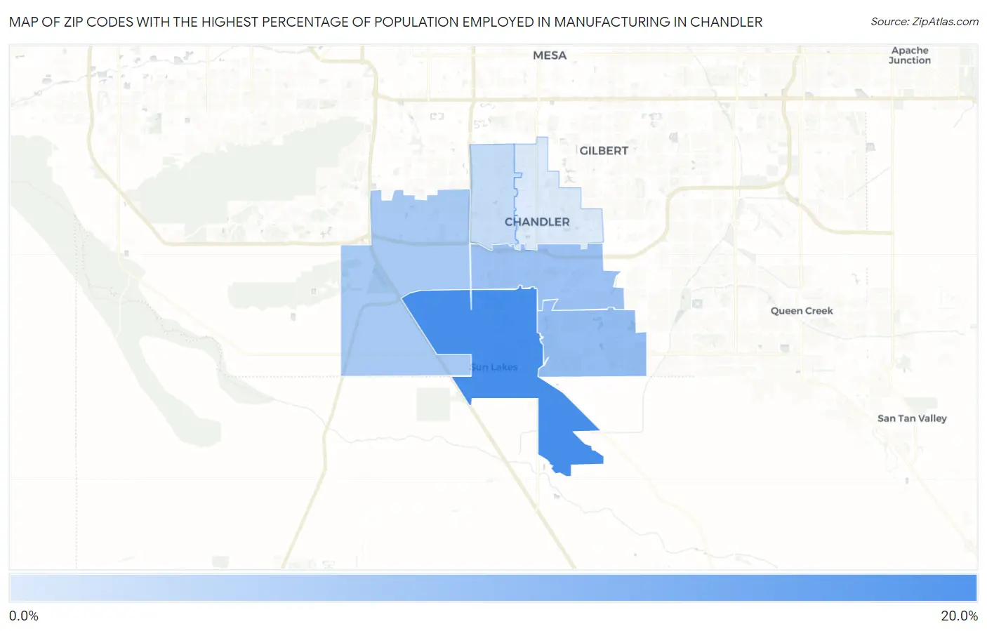 Zip Codes with the Highest Percentage of Population Employed in Manufacturing in Chandler Map