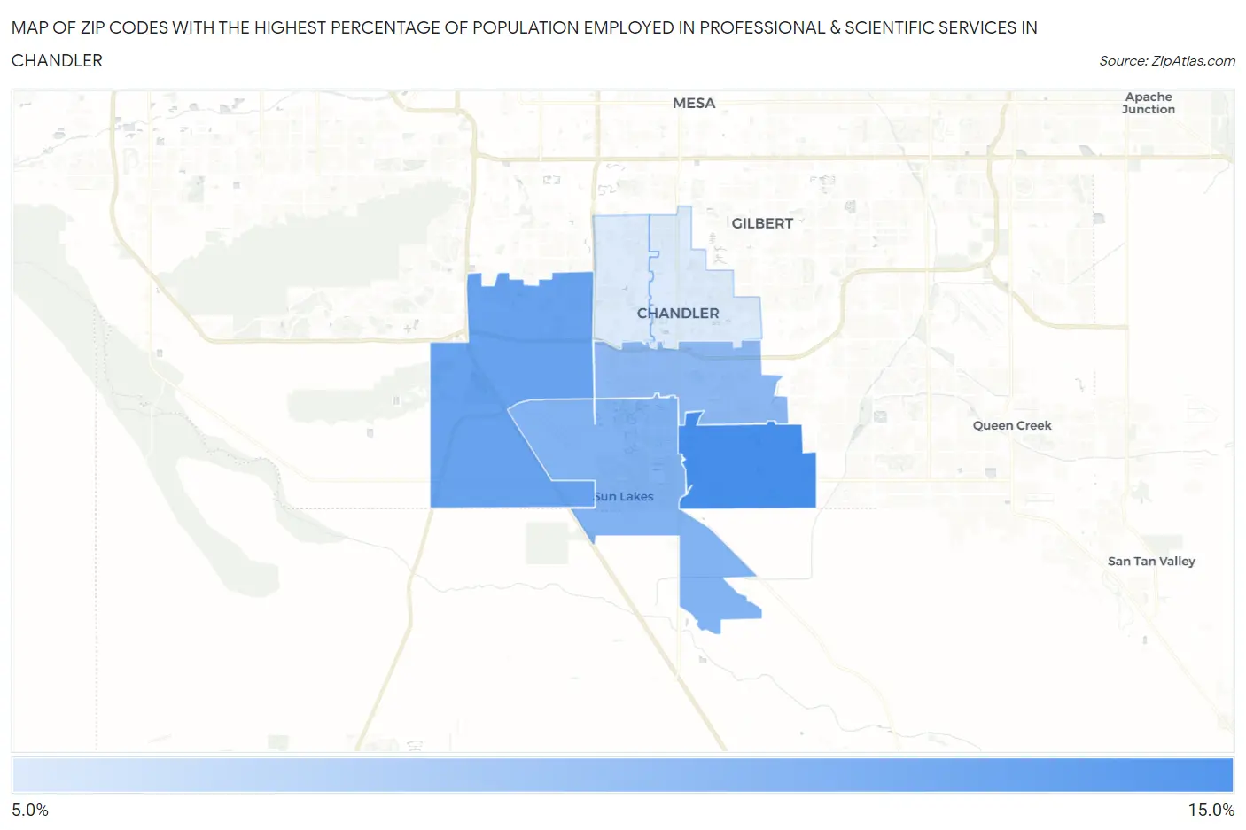 Zip Codes with the Highest Percentage of Population Employed in Professional & Scientific Services in Chandler Map