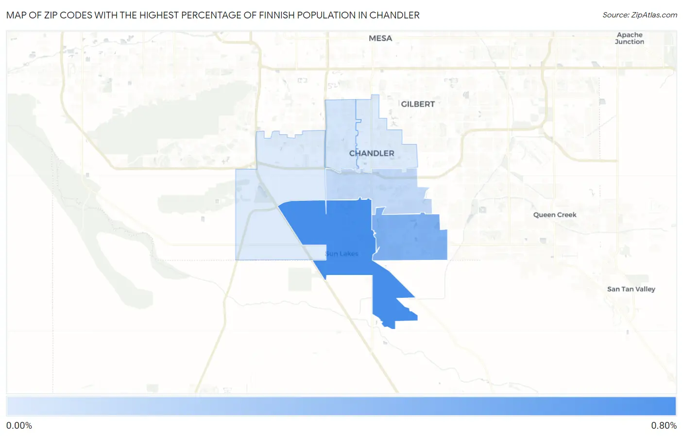 Zip Codes with the Highest Percentage of Finnish Population in Chandler Map
