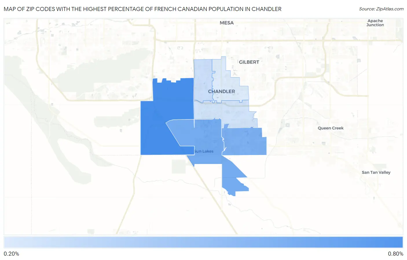 Zip Codes with the Highest Percentage of French Canadian Population in Chandler Map