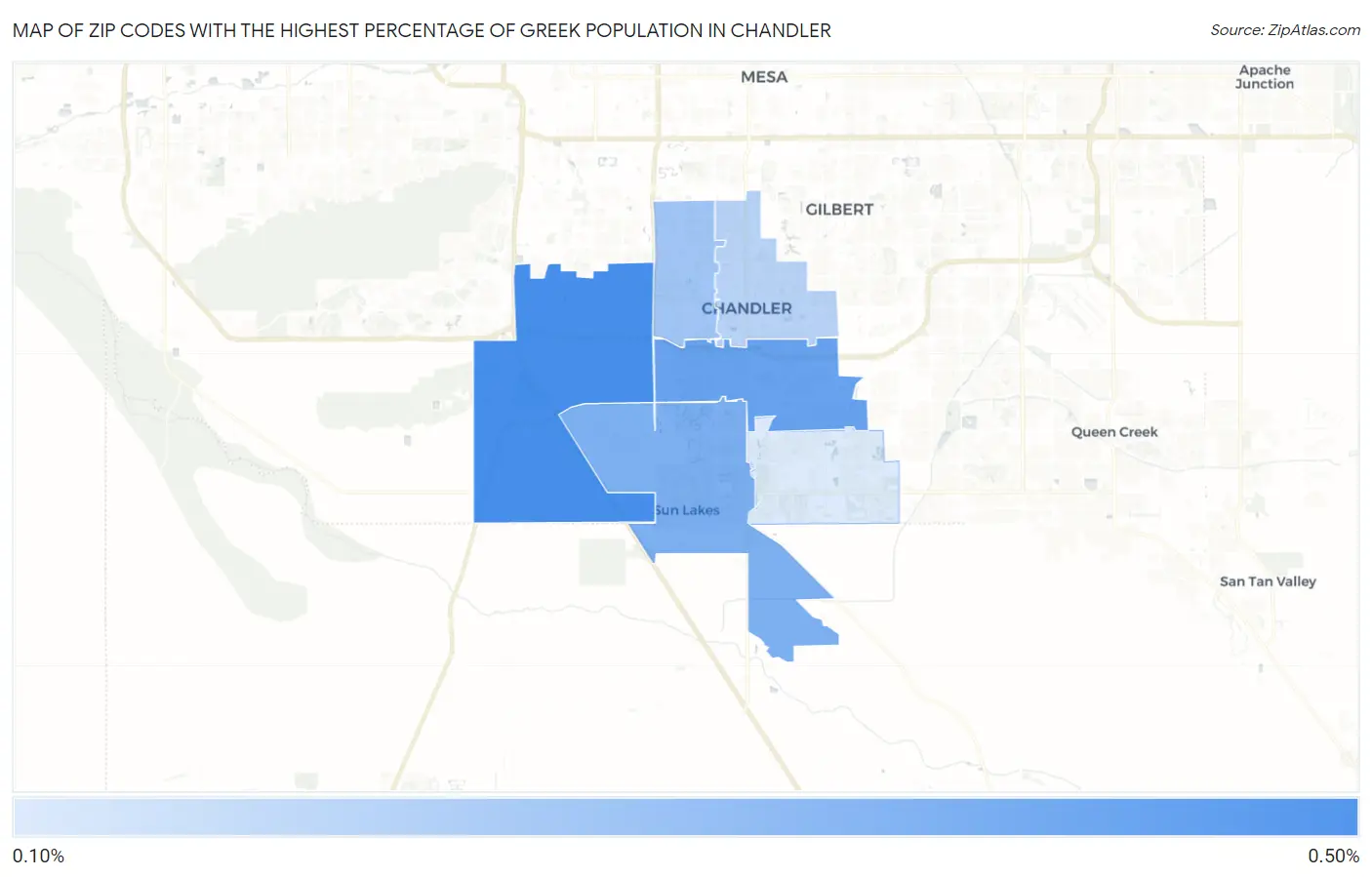 Zip Codes with the Highest Percentage of Greek Population in Chandler Map