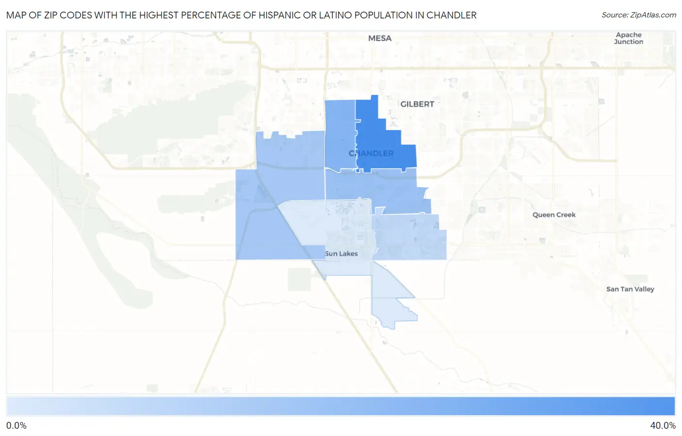 Zip Codes with the Highest Percentage of Hispanic or Latino Population in Chandler Map