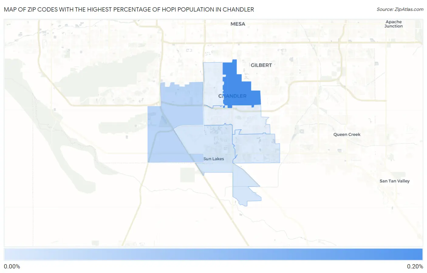 Zip Codes with the Highest Percentage of Hopi Population in Chandler Map