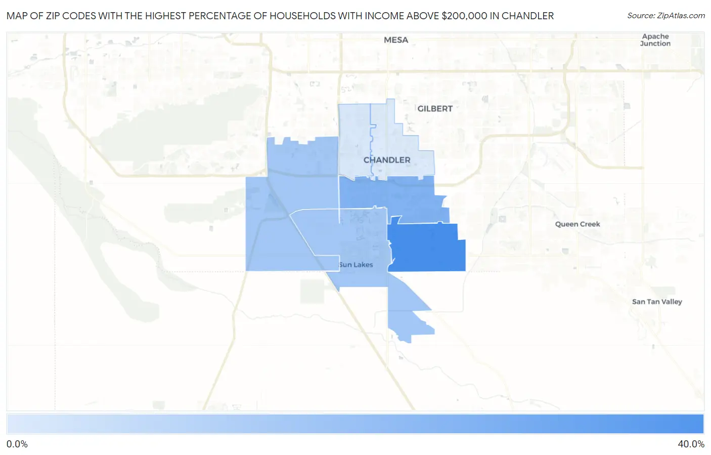 Zip Codes with the Highest Percentage of Households with Income Above $200,000 in Chandler Map