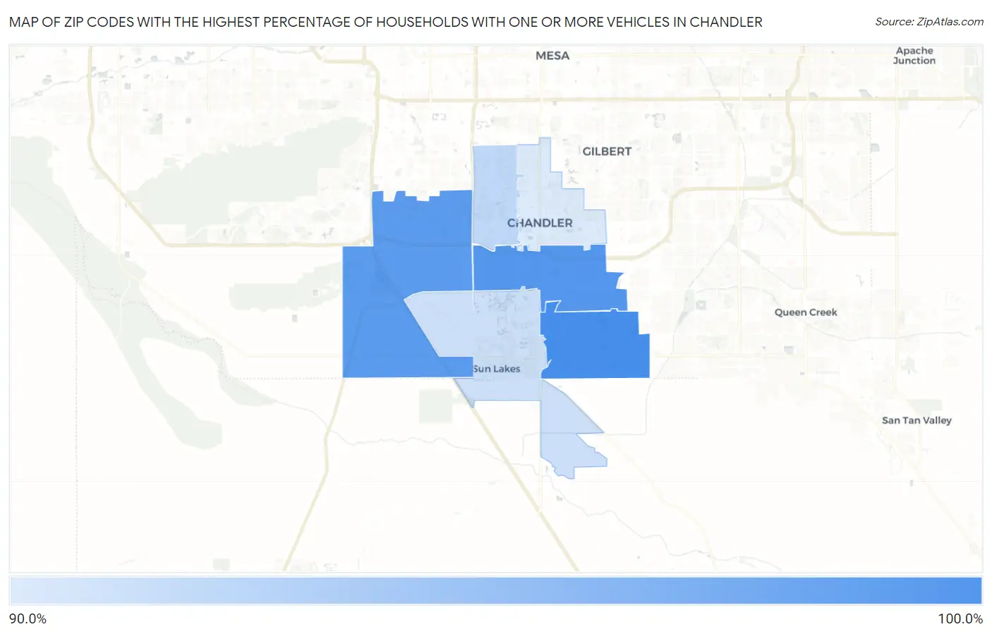 Zip Codes with the Highest Percentage of Households With One or more Vehicles in Chandler Map