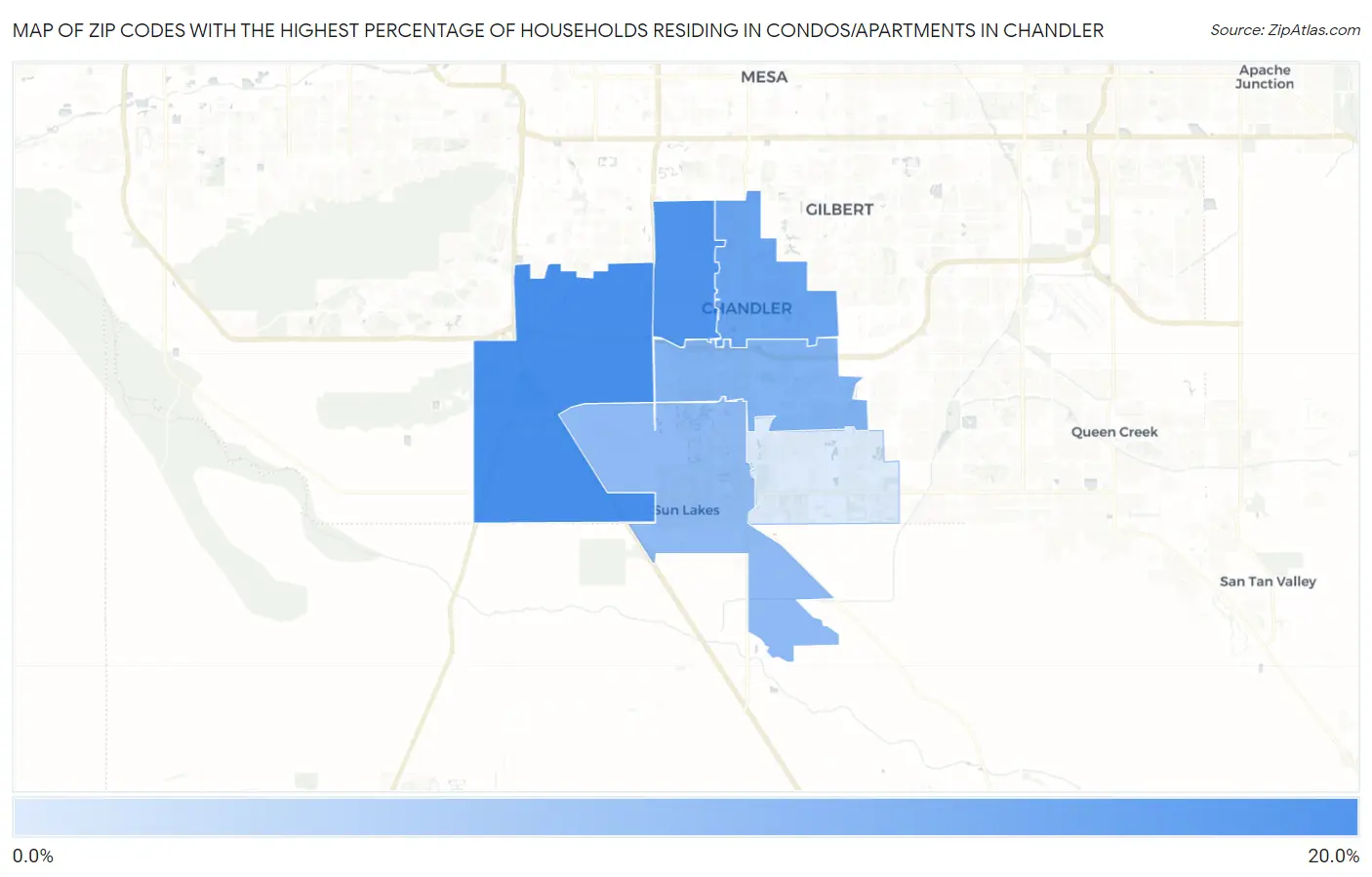 Zip Codes with the Highest Percentage of Households Residing in Condos/Apartments in Chandler Map