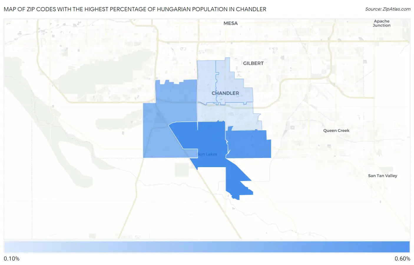 Zip Codes with the Highest Percentage of Hungarian Population in Chandler Map