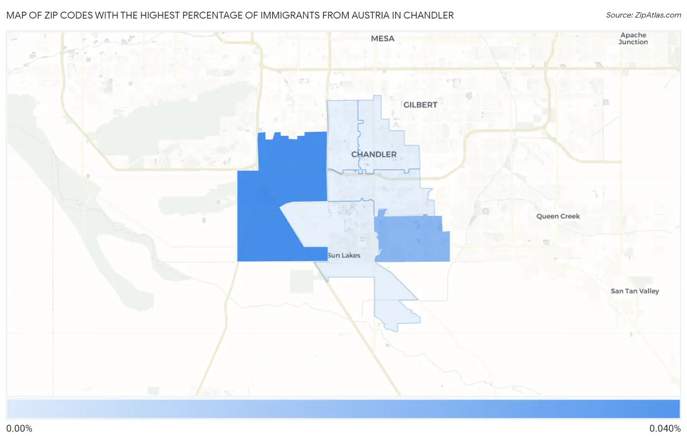 Zip Codes with the Highest Percentage of Immigrants from Austria in Chandler Map
