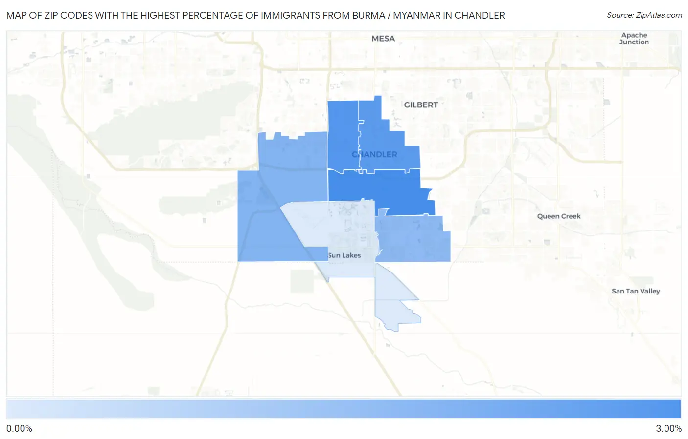 Zip Codes with the Highest Percentage of Immigrants from Burma / Myanmar in Chandler Map