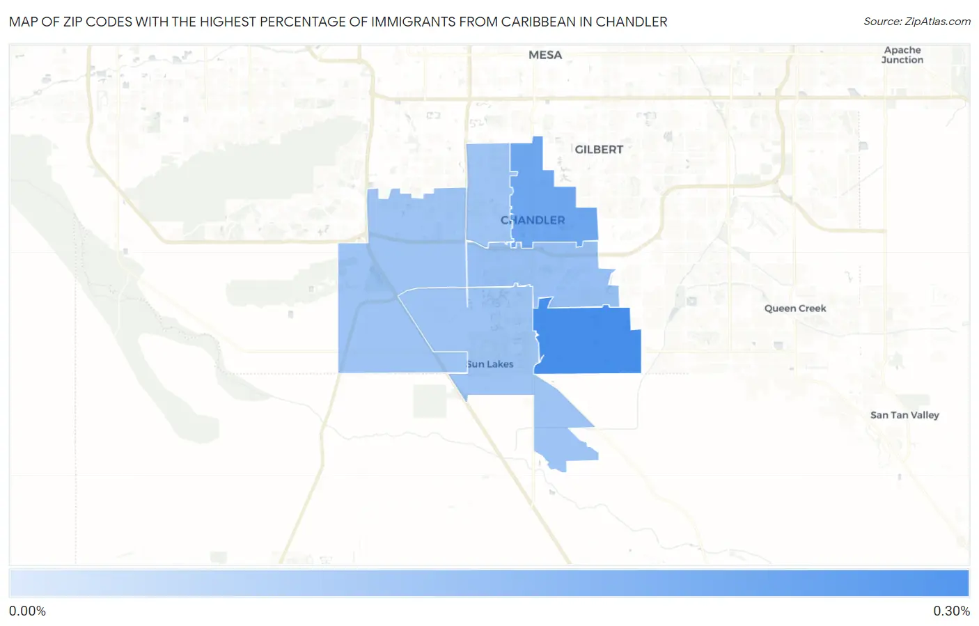 Zip Codes with the Highest Percentage of Immigrants from Caribbean in Chandler Map