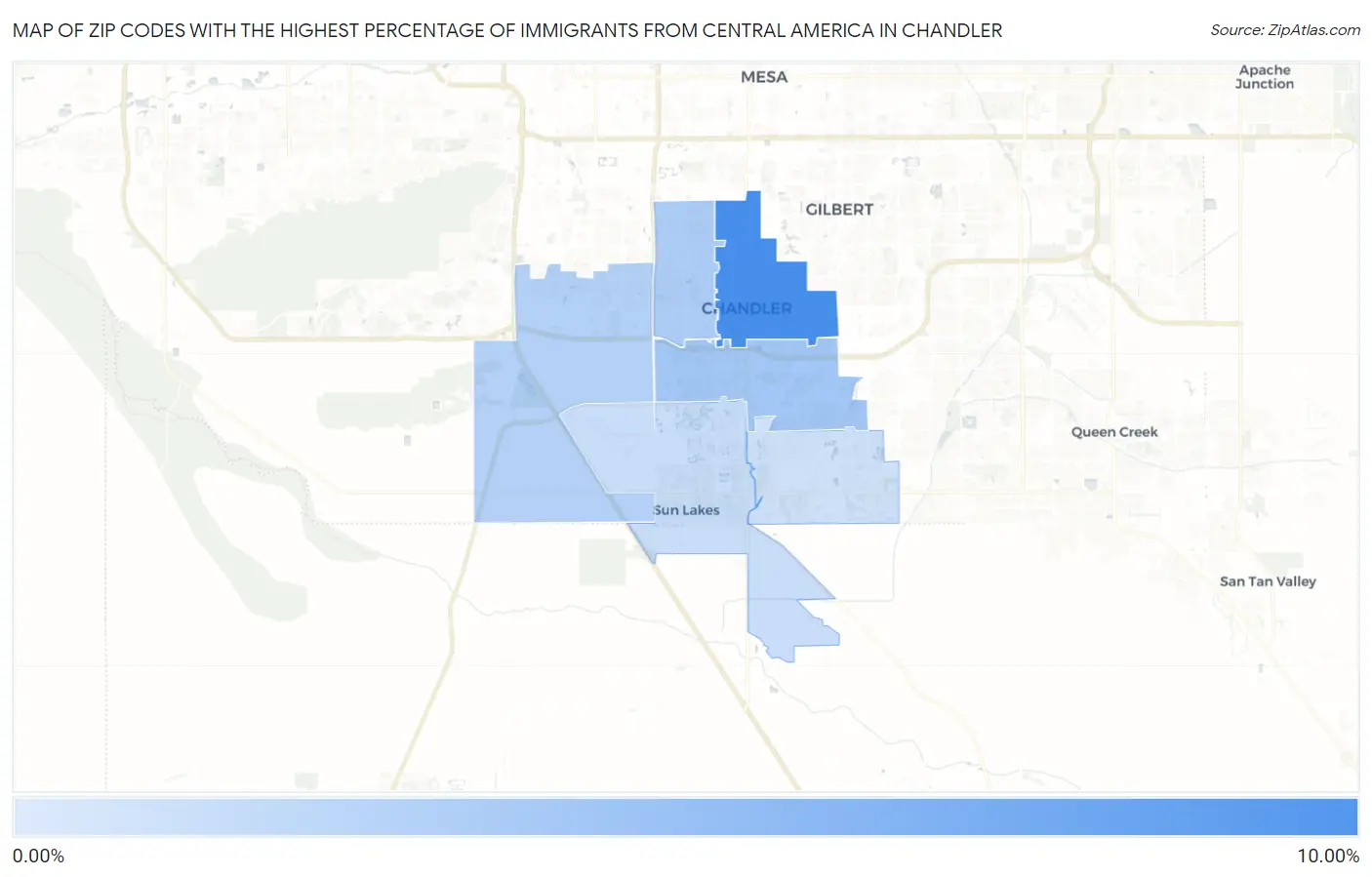 Zip Codes with the Highest Percentage of Immigrants from Central America in Chandler Map