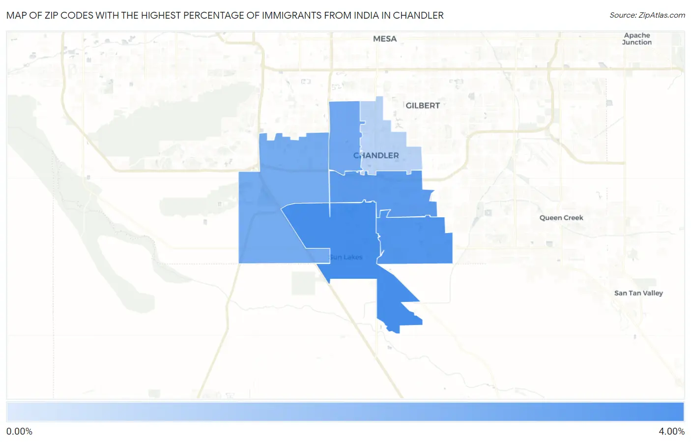 Zip Codes with the Highest Percentage of Immigrants from India in Chandler Map