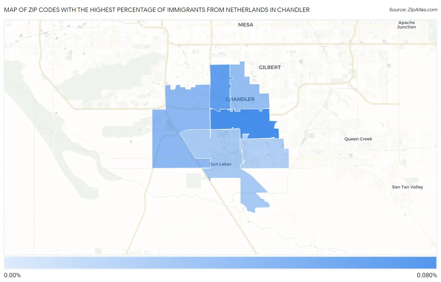 Zip Codes with the Highest Percentage of Immigrants from Netherlands in Chandler Map