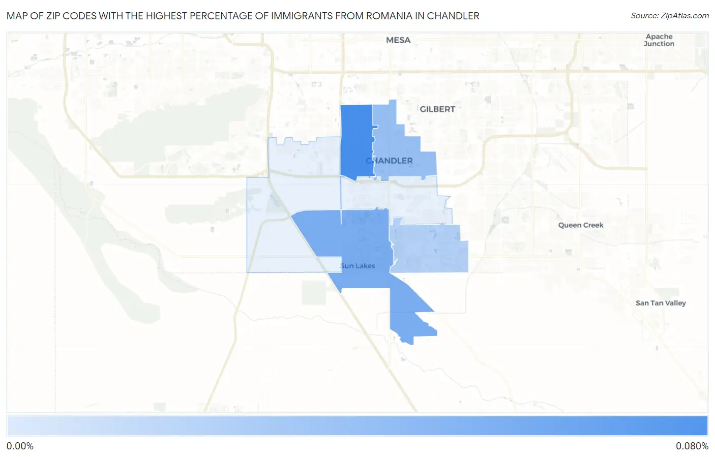 Zip Codes with the Highest Percentage of Immigrants from Romania in Chandler Map