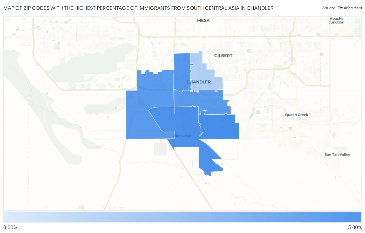 Zip Codes with the Highest Percentage of Immigrants from South Central Asia in Chandler Map