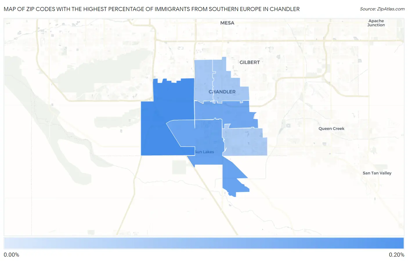 Zip Codes with the Highest Percentage of Immigrants from Southern Europe in Chandler Map