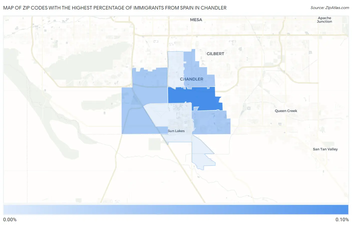 Zip Codes with the Highest Percentage of Immigrants from Spain in Chandler Map