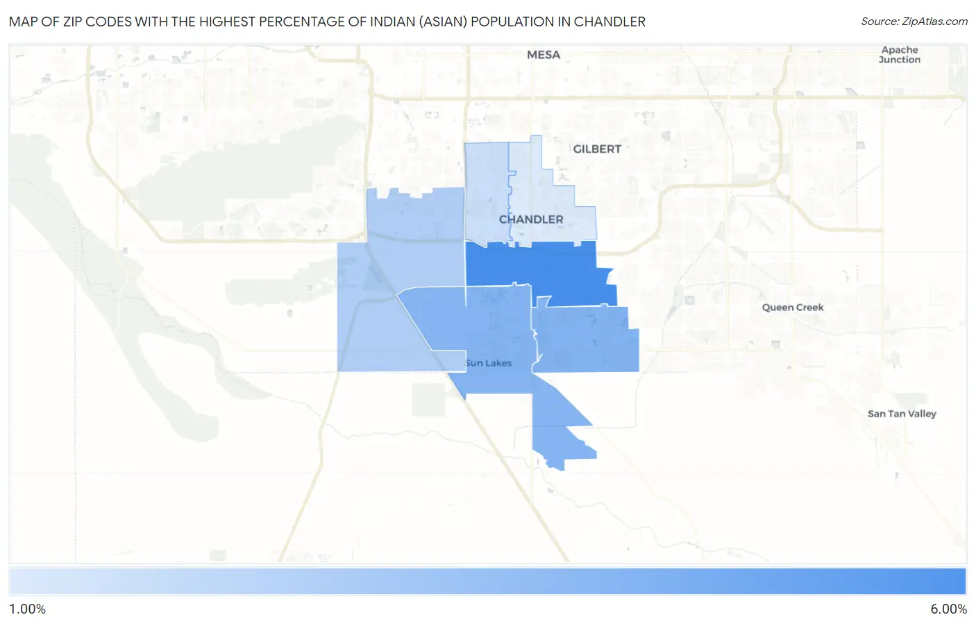 Zip Codes with the Highest Percentage of Indian (Asian) Population in Chandler Map