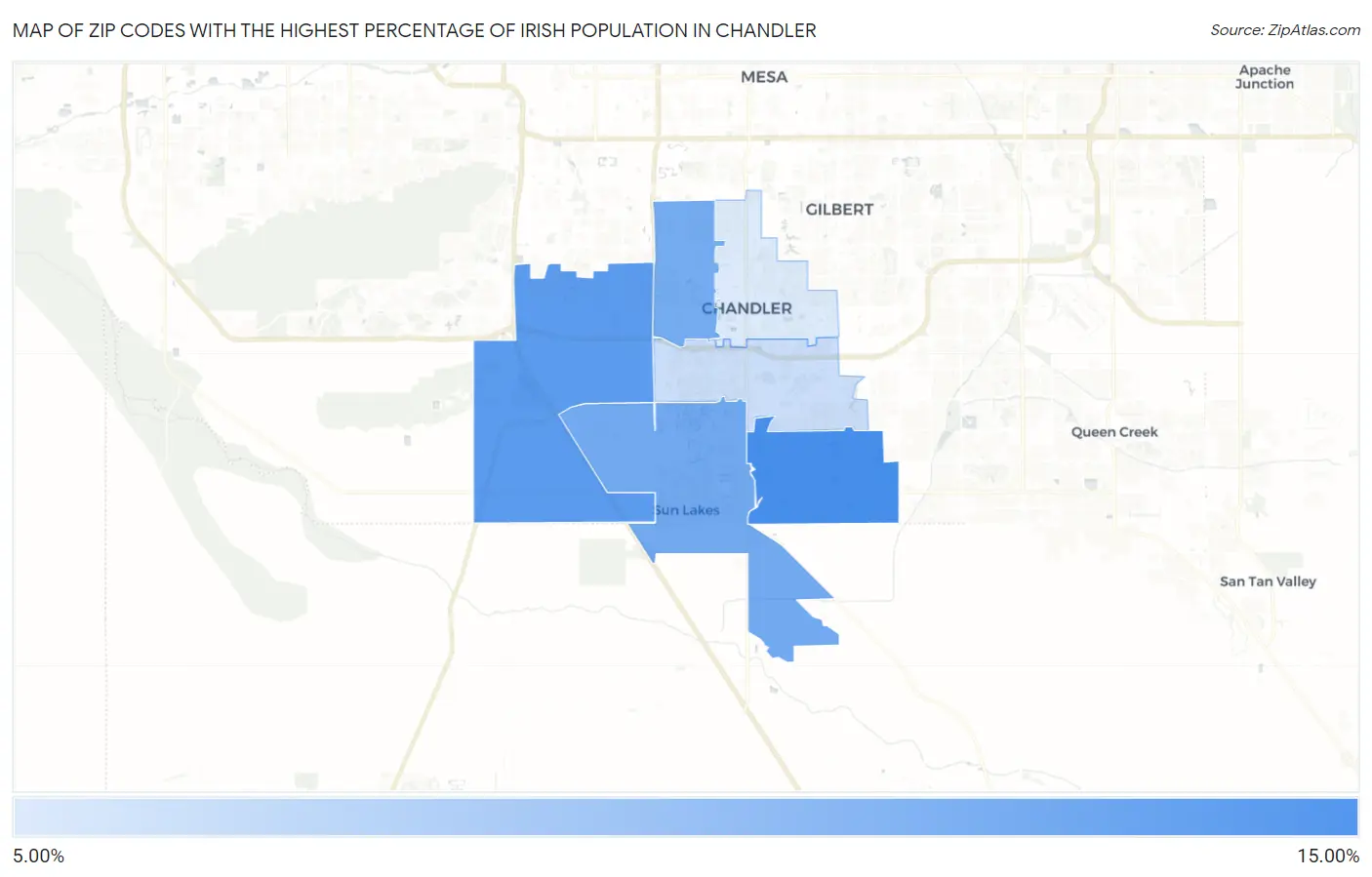 Zip Codes with the Highest Percentage of Irish Population in Chandler Map