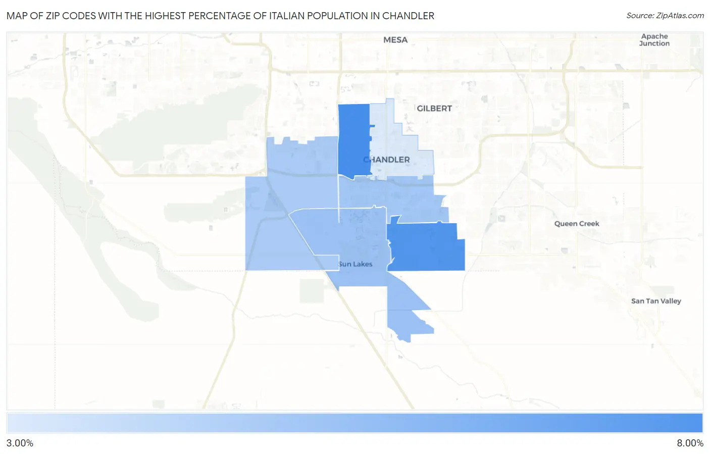 Zip Codes with the Highest Percentage of Italian Population in Chandler Map