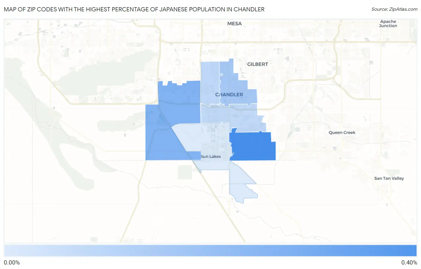 Zip Codes with the Highest Percentage of Japanese Population in Chandler Map