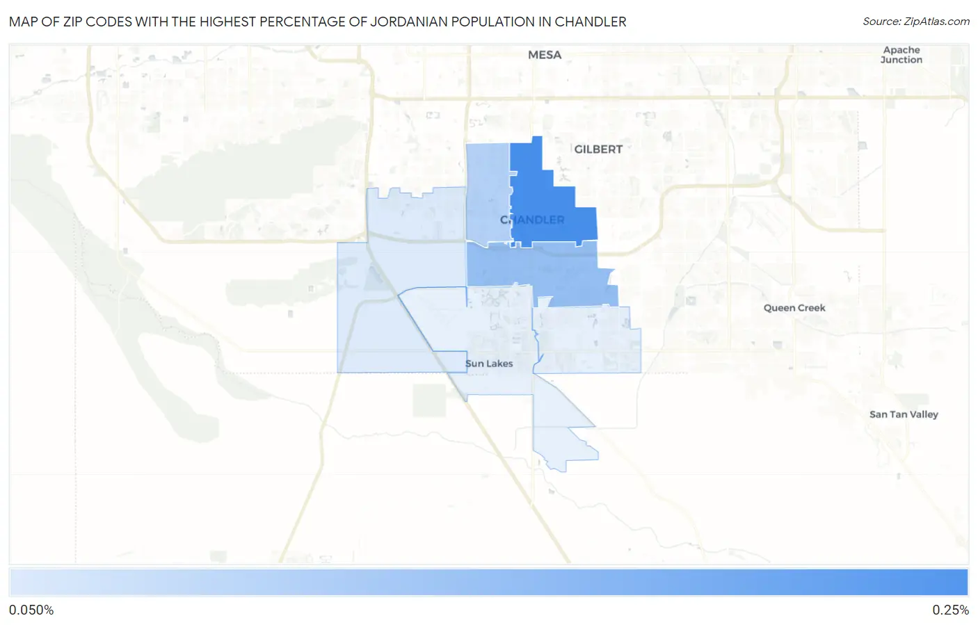 Zip Codes with the Highest Percentage of Jordanian Population in Chandler Map