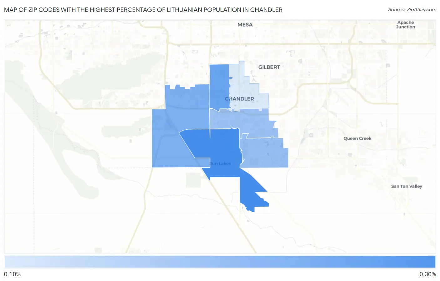 Zip Codes with the Highest Percentage of Lithuanian Population in Chandler Map