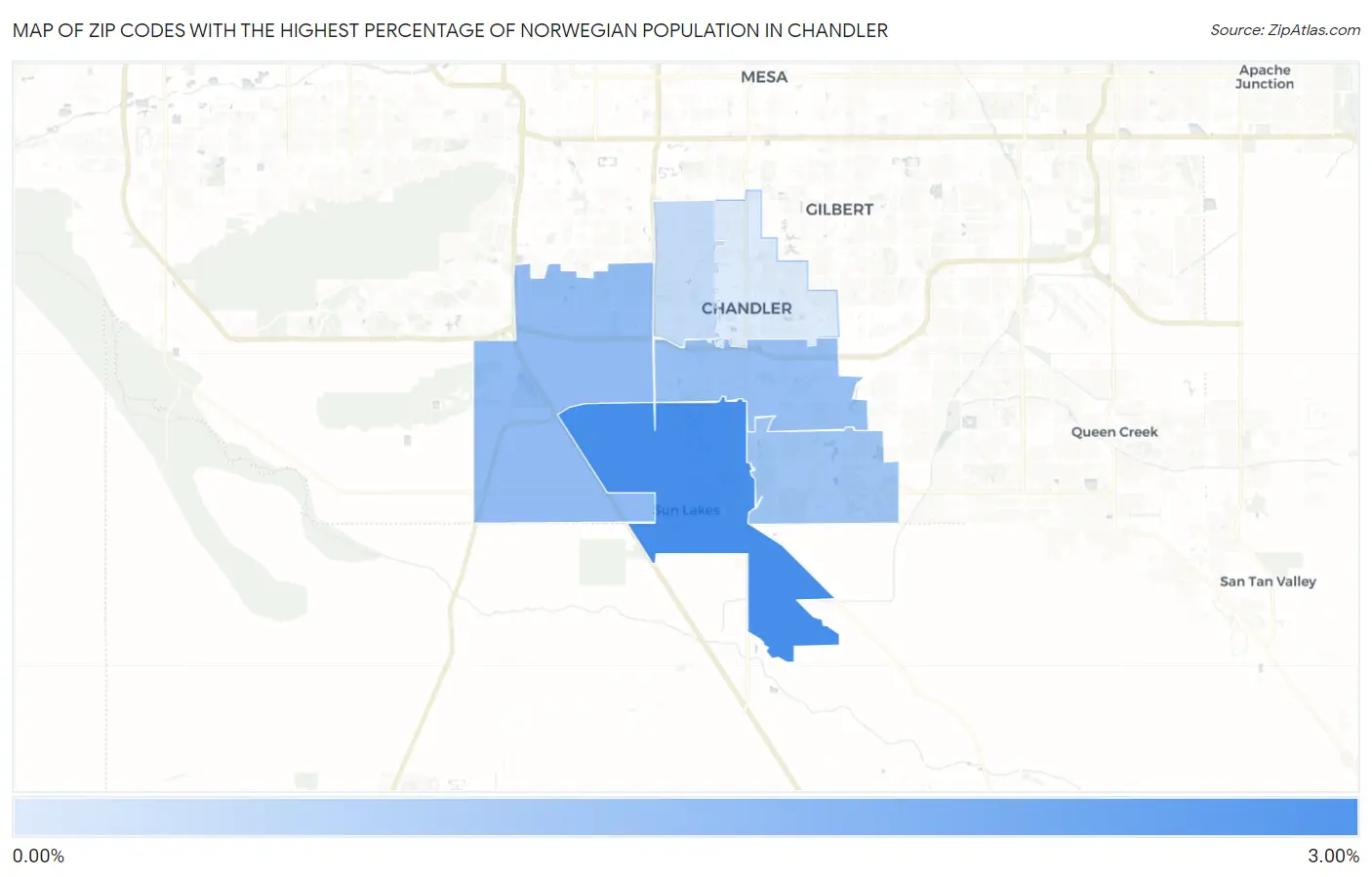 Zip Codes with the Highest Percentage of Norwegian Population in Chandler Map