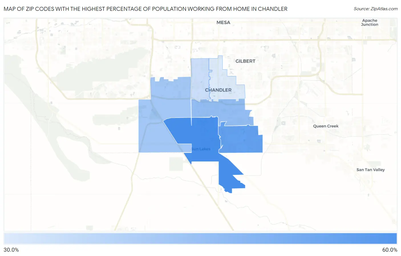 Zip Codes with the Highest Percentage of Population Working from Home in Chandler Map
