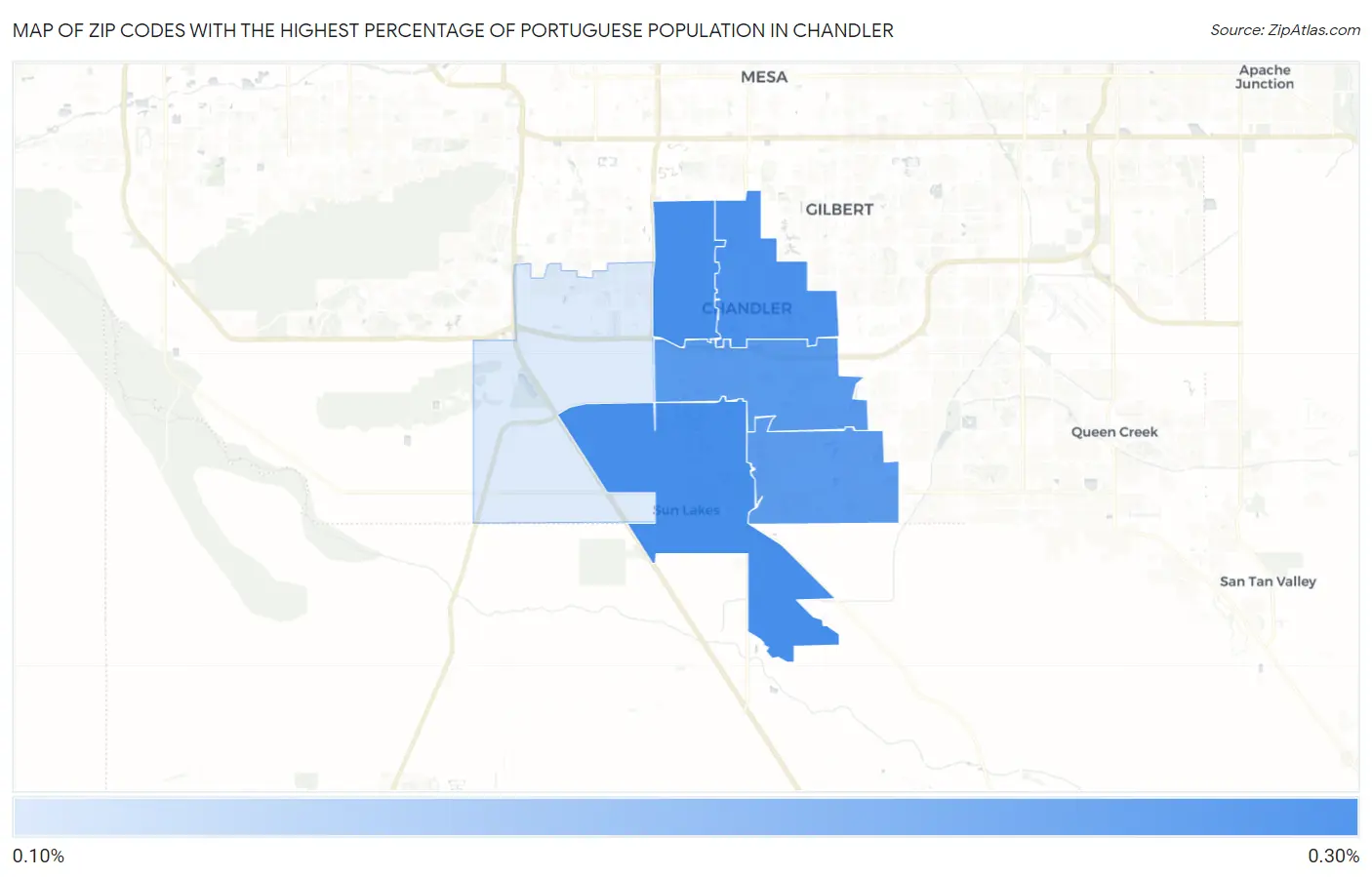 Zip Codes with the Highest Percentage of Portuguese Population in Chandler Map