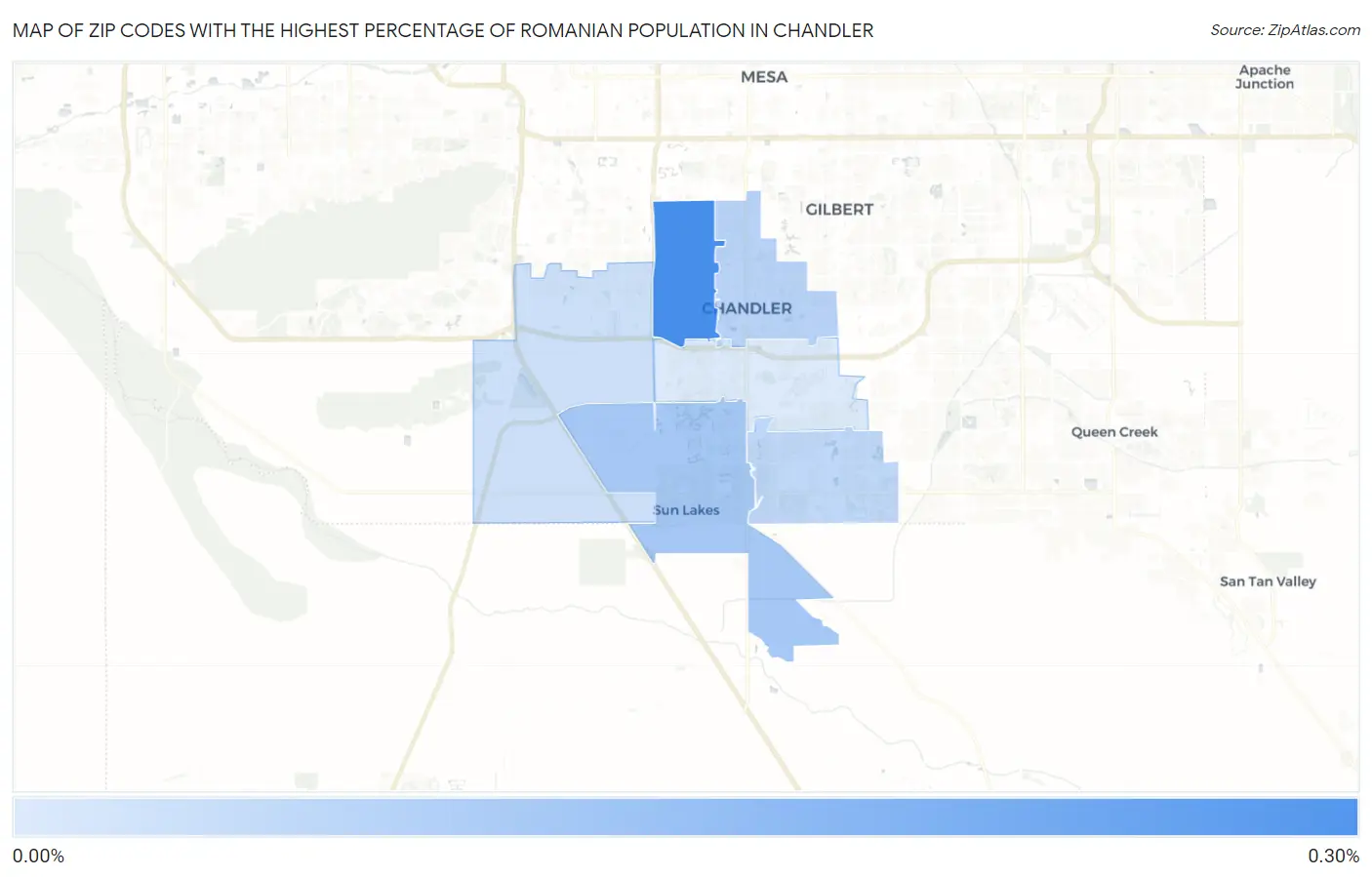 Zip Codes with the Highest Percentage of Romanian Population in Chandler Map