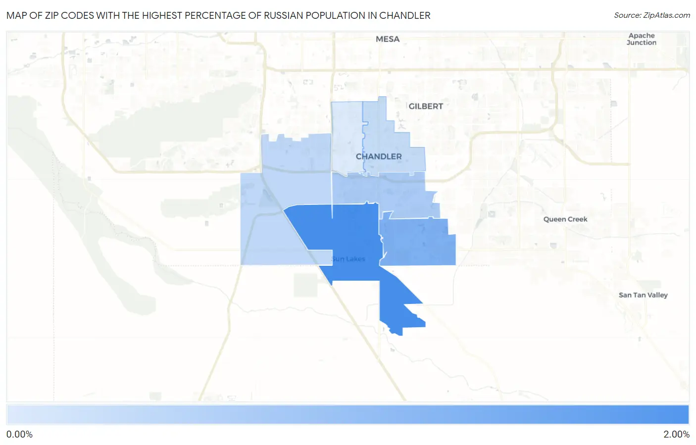 Zip Codes with the Highest Percentage of Russian Population in Chandler Map