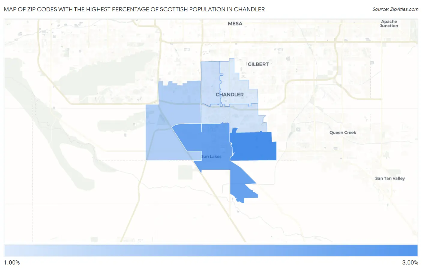 Zip Codes with the Highest Percentage of Scottish Population in Chandler Map
