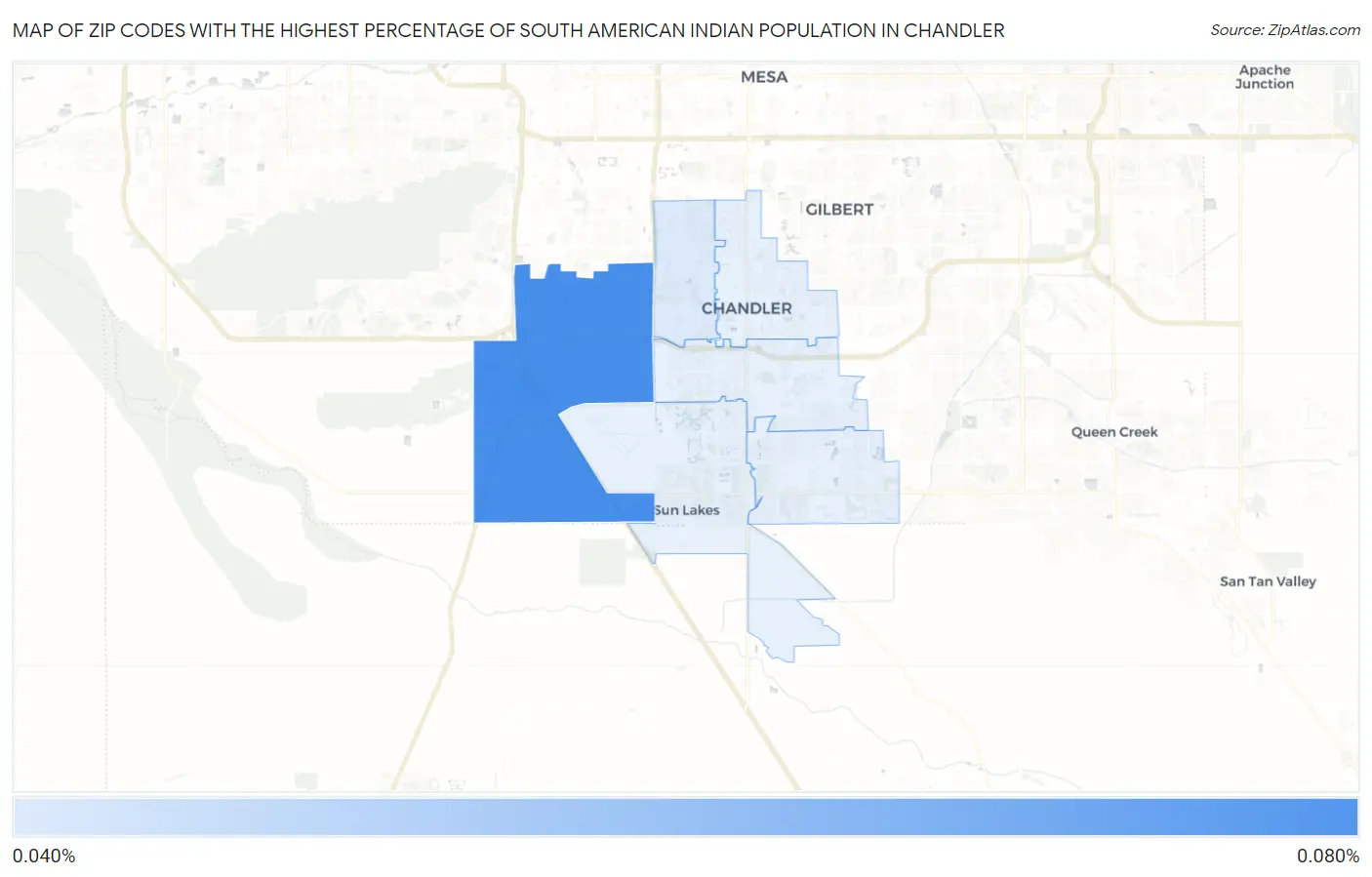 Zip Codes with the Highest Percentage of South American Indian Population in Chandler Map