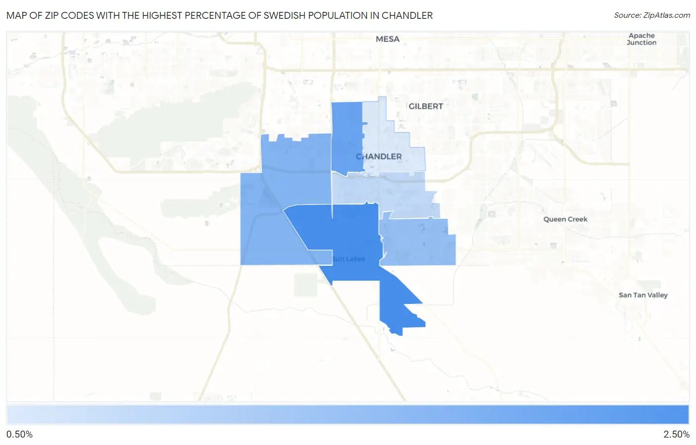 Zip Codes with the Highest Percentage of Swedish Population in Chandler Map